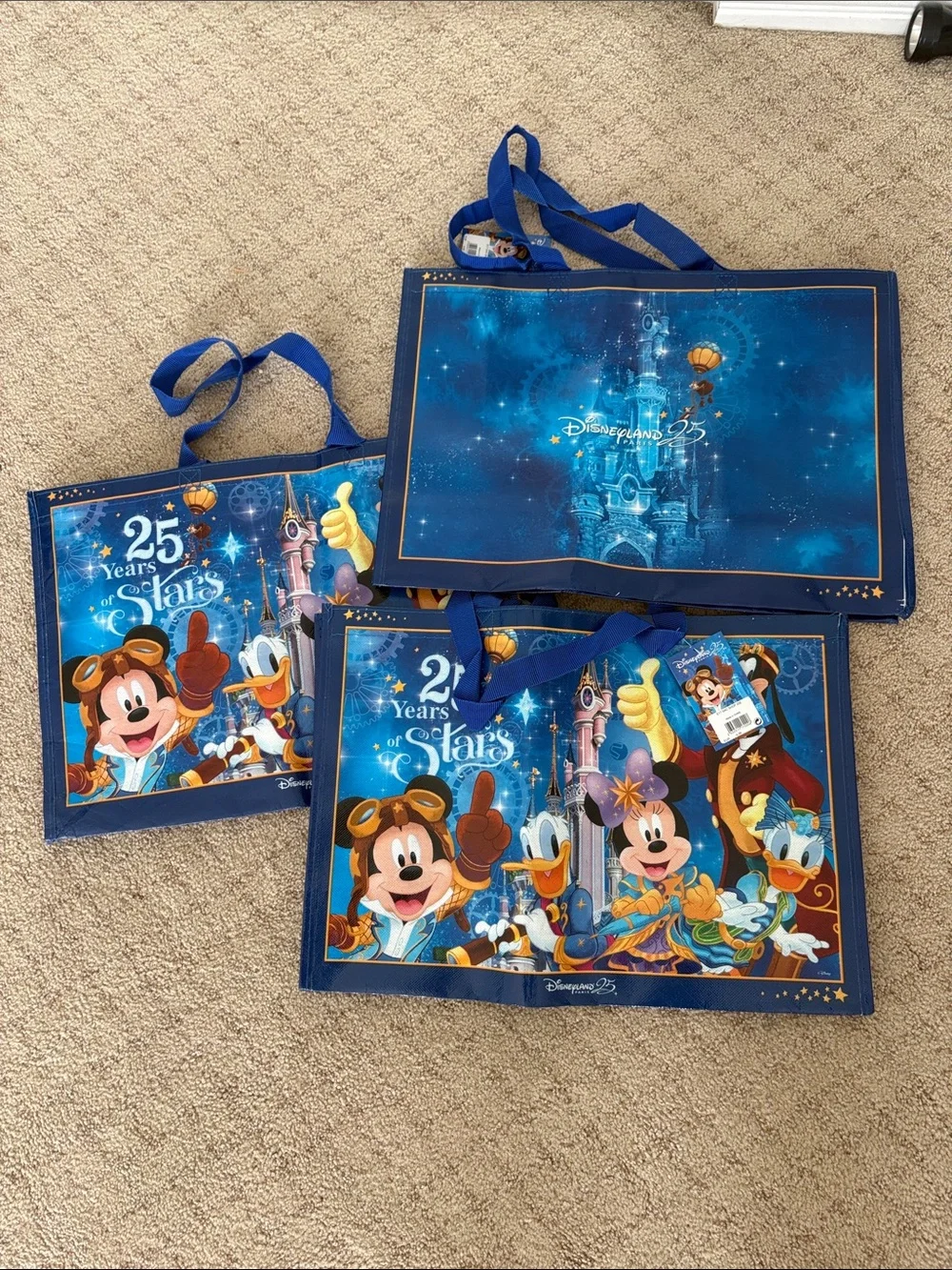Disney Blue 25 Years of Stars - reusable Tote Bags with Mickey & Friend nwt
